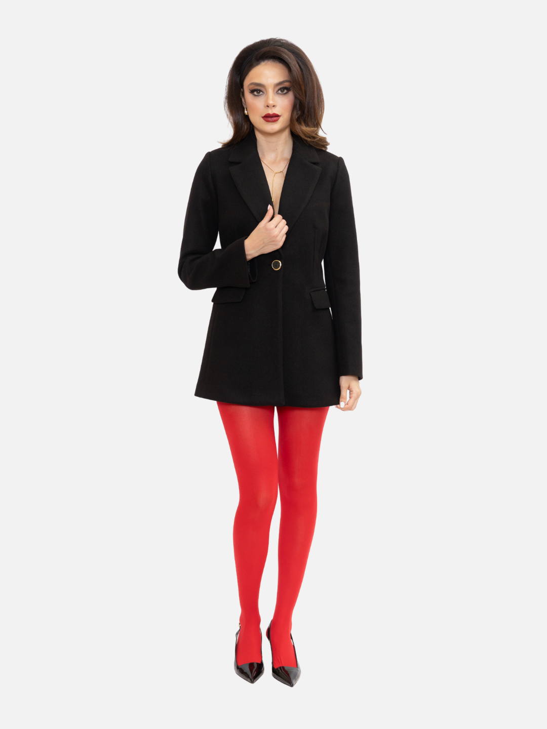 Abrigo blazer corto con botón metálico