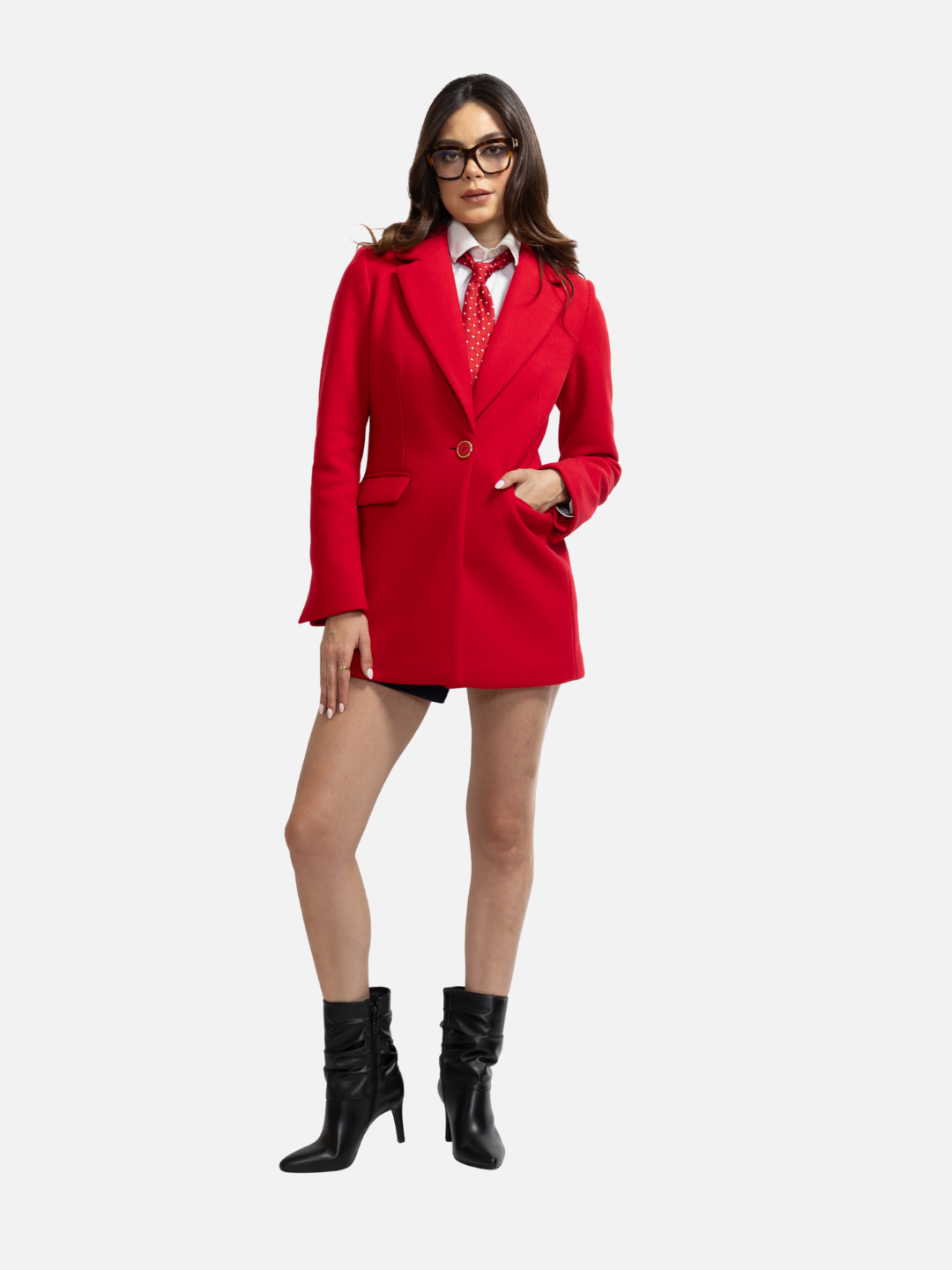 Abrigo blazer corto con botón metálico