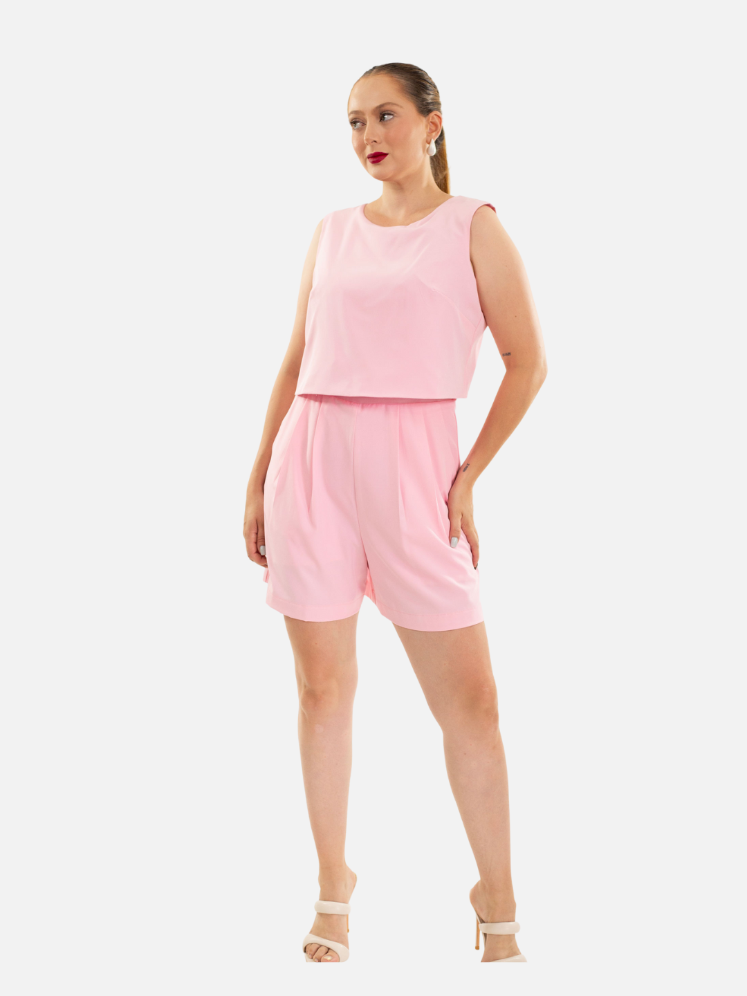 Palazzo corto liso con abertura en espalda