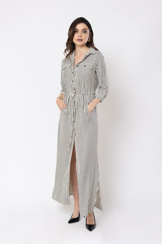 Vestido camisero largo de rayas