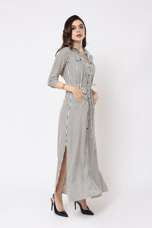 Vestido camisero largo de rayas